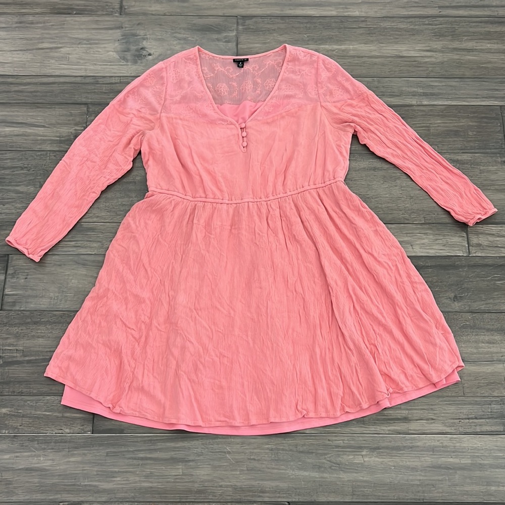 Torrid Dress A line Womens Pink‎ Flare Long Sleeve Floral Lace V Neck Plus Size